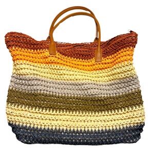 Merona Multi Colored Striped Boho Woven Straw Bag